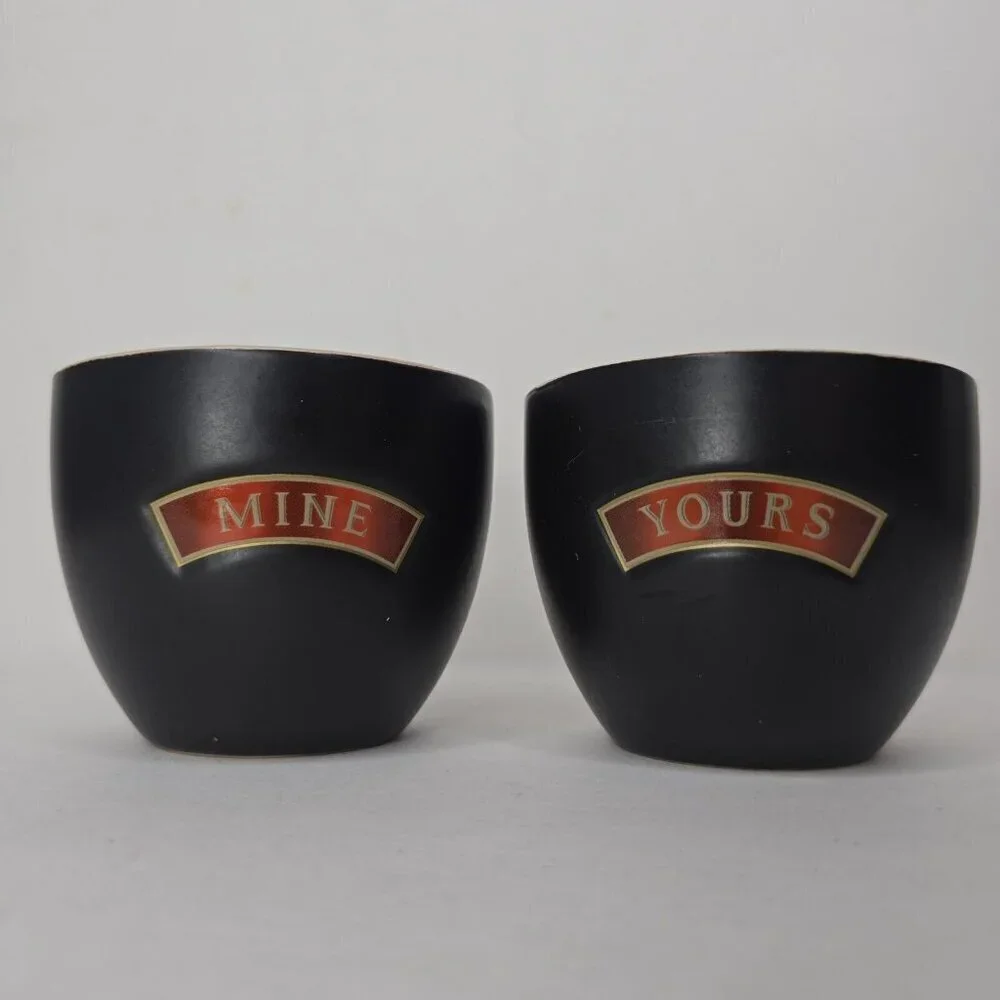 BAILEY'S Irish Cream Yours And Mine Black Ceramic Cups Set of 2 2.75